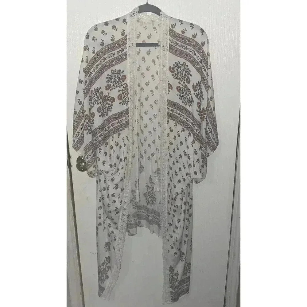 Altard State Women's Kimono Cardigan Floral Boho Top Cover Up Size L Fall‎